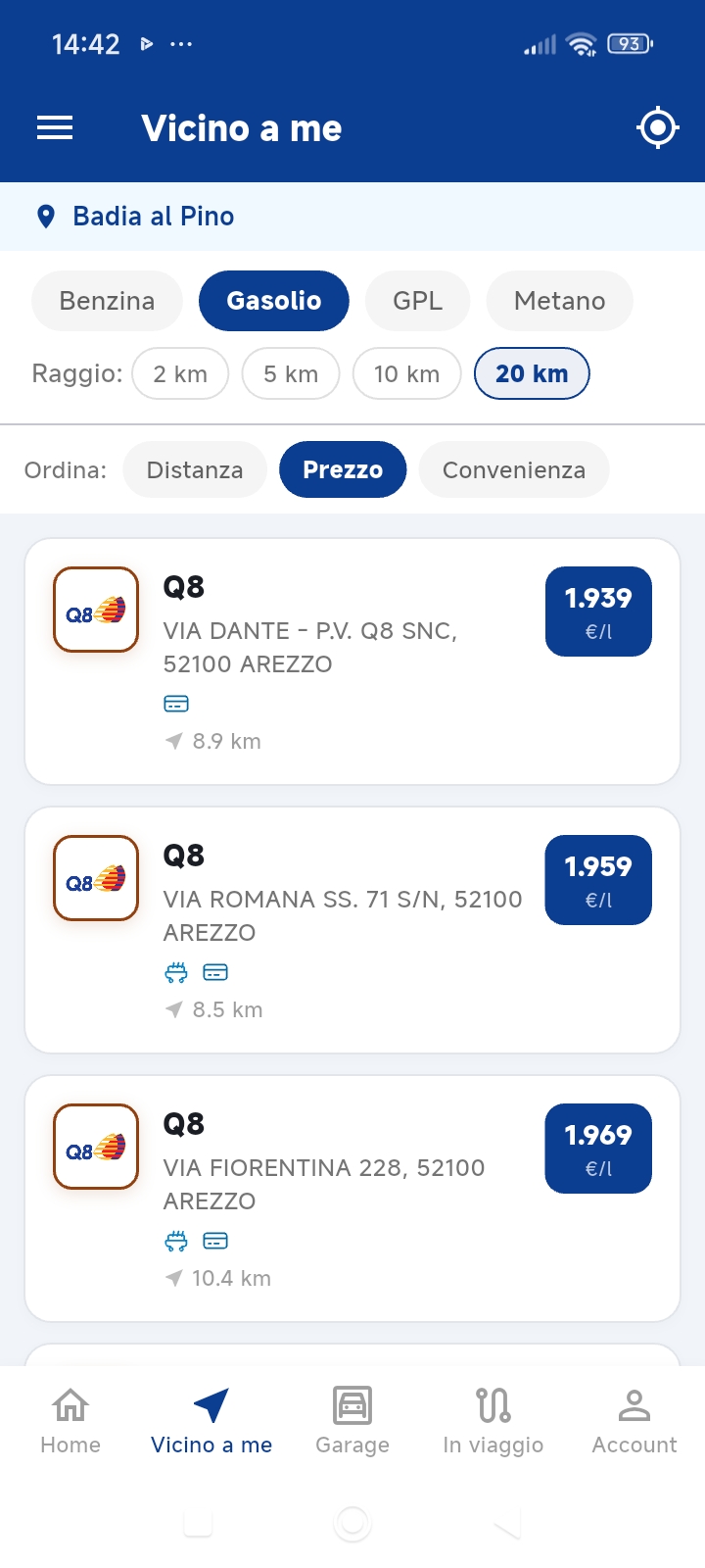 Lista prezzi vicini